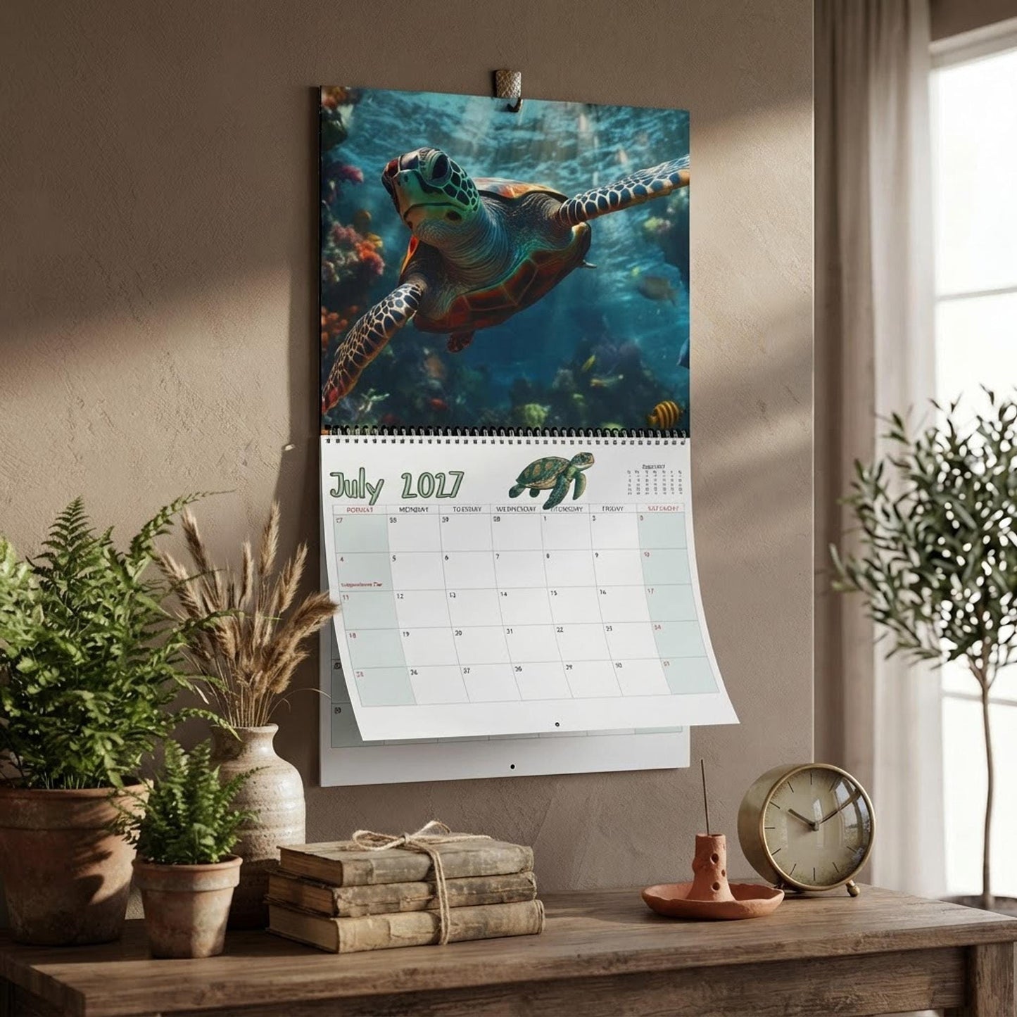 2027 Underwater Creatures Wall Calendar, Blank Matte Grids, Wire Binding