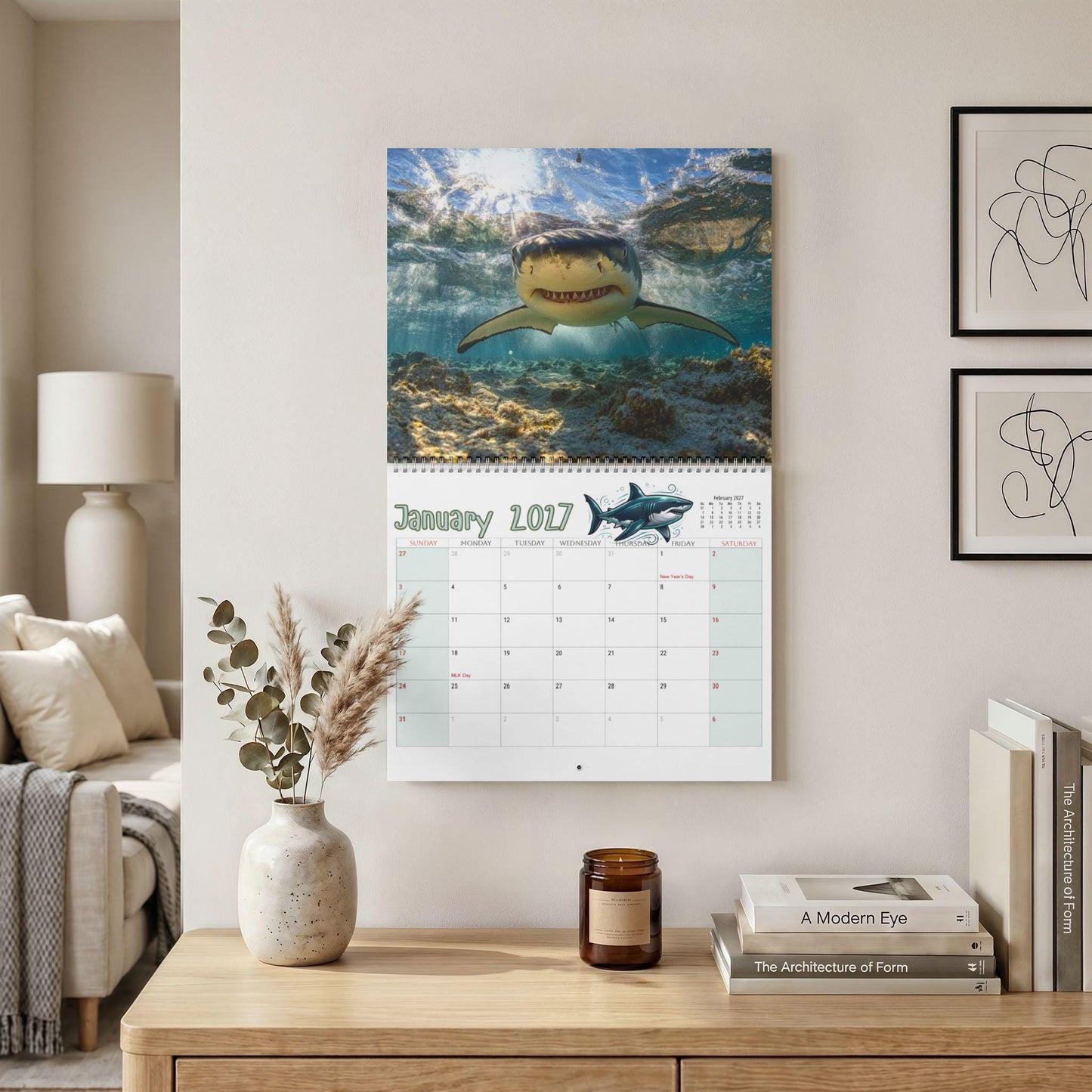 2027 Underwater Creatures Wall Calendar, Blank Matte Grids, Wire Binding