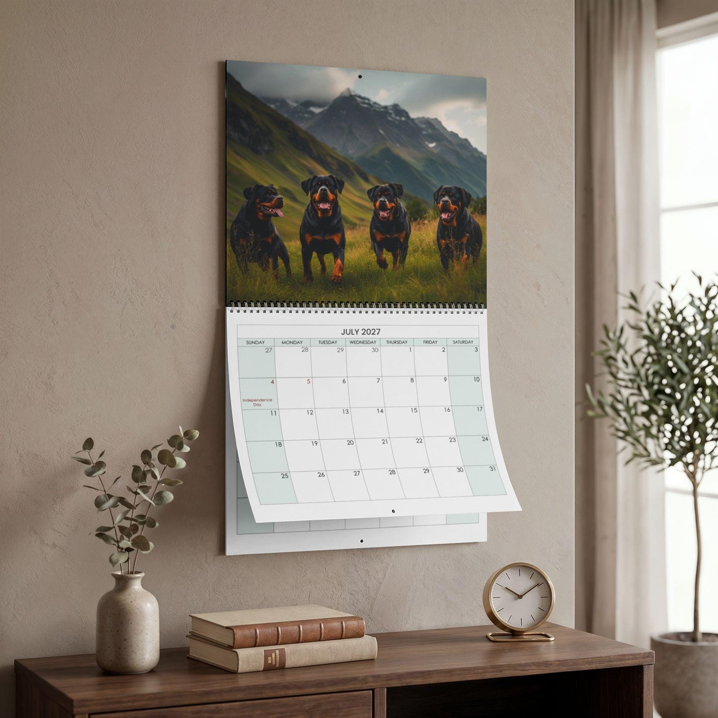 Rottweiler Puppies Wall Calendar 2027, Blank Writable Pages, Spiral Binding, Two Sizes