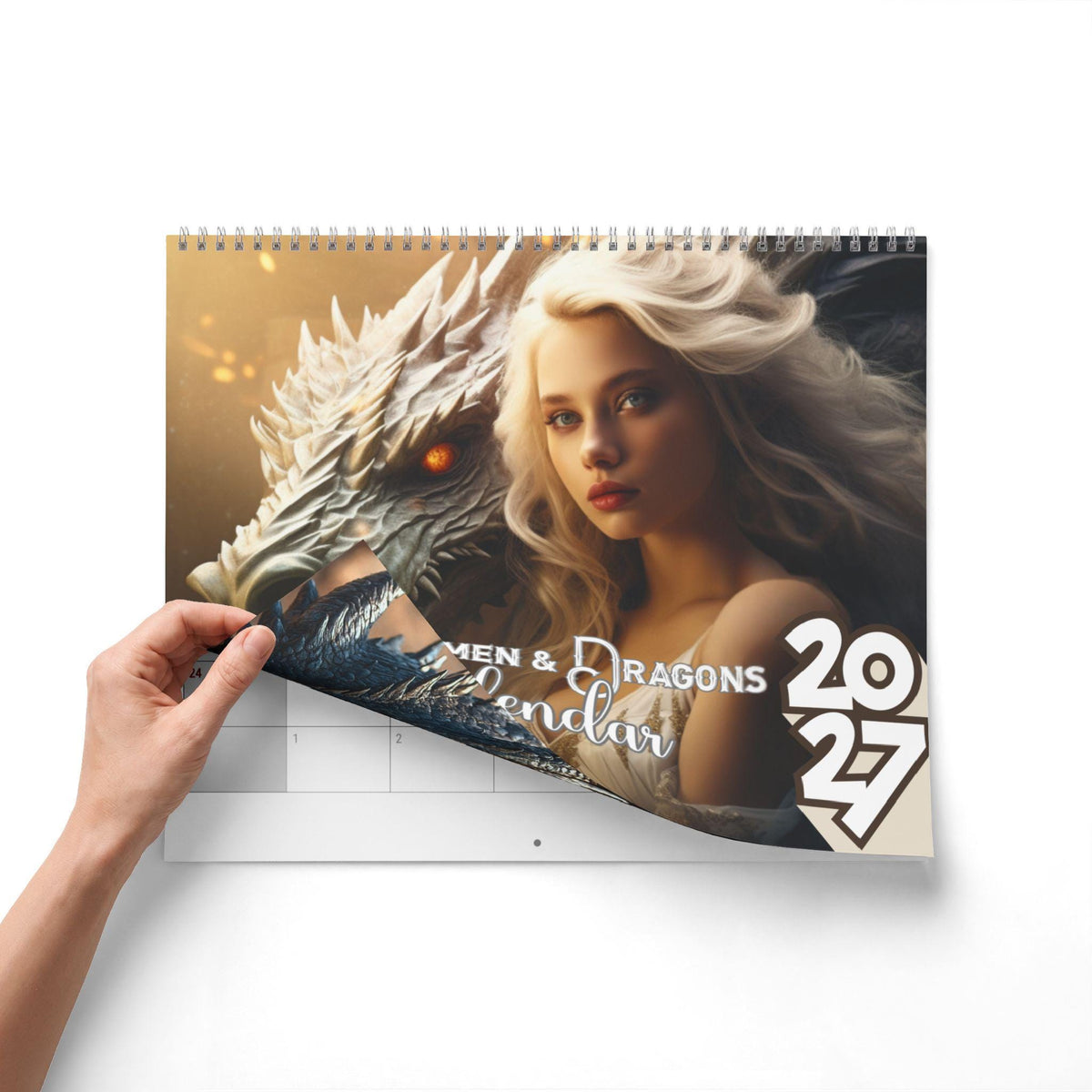 Women & Dragons Wall Calendar 2027, Fantasy Art with Writable Monthly Grids