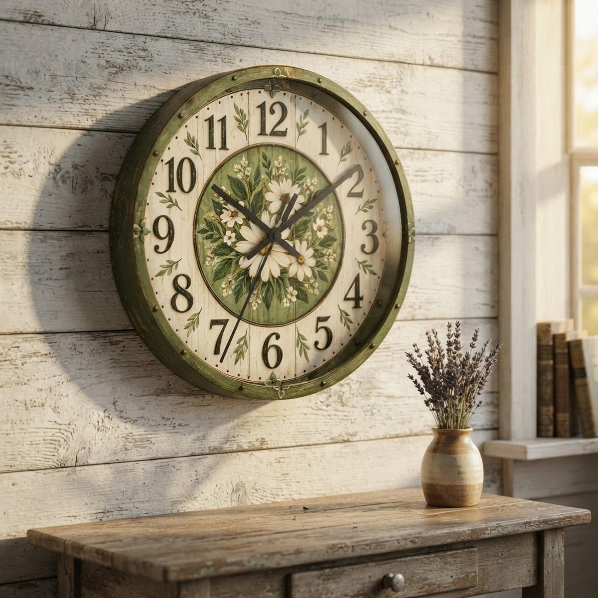 Daisy Bouquet Wall Clock, 10 x 10 Inch Silent Sweep Plexiglass Face