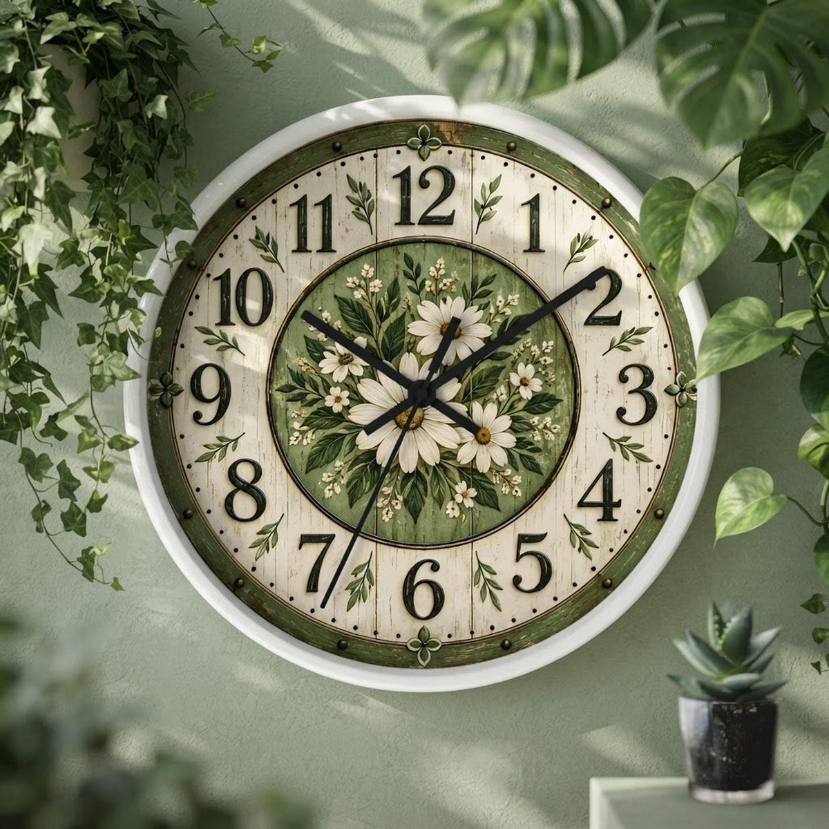 Daisy Bouquet Wall Clock, 10 x 10 Inch Silent Sweep Plexiglass Face