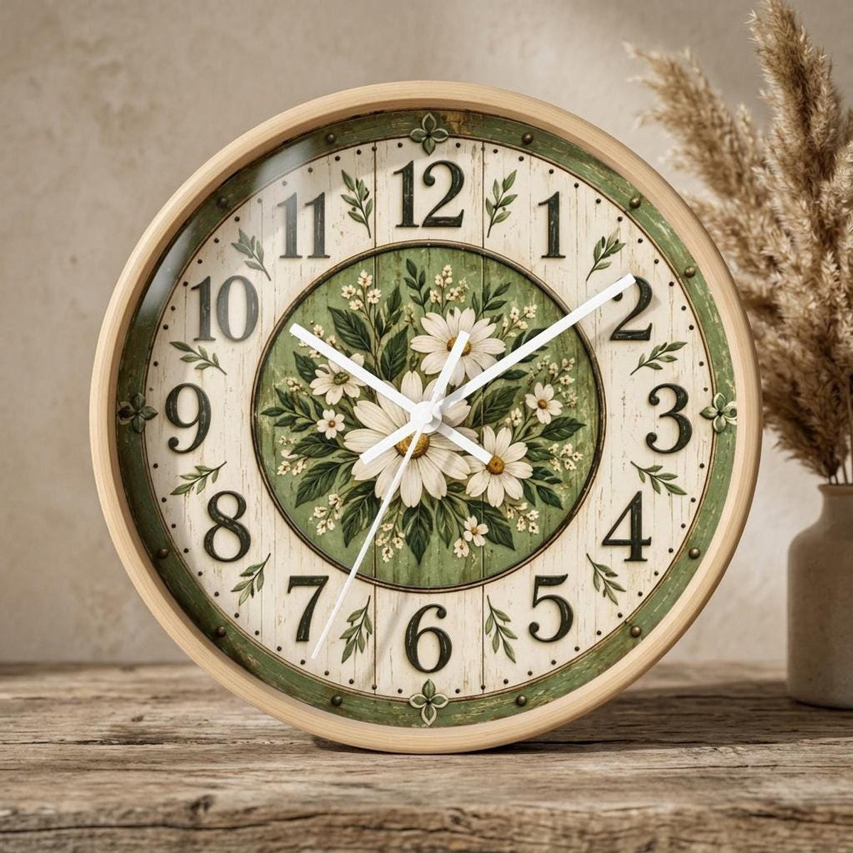 Daisy Bouquet Wall Clock, 10 x 10 Inch Silent Sweep Plexiglass Face