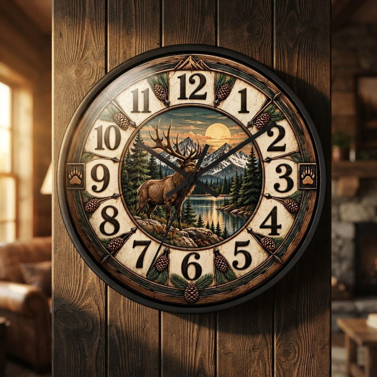 Elk Mountain Wall Clock, 10-Inch 100% Wood Frame with Silent Movement
