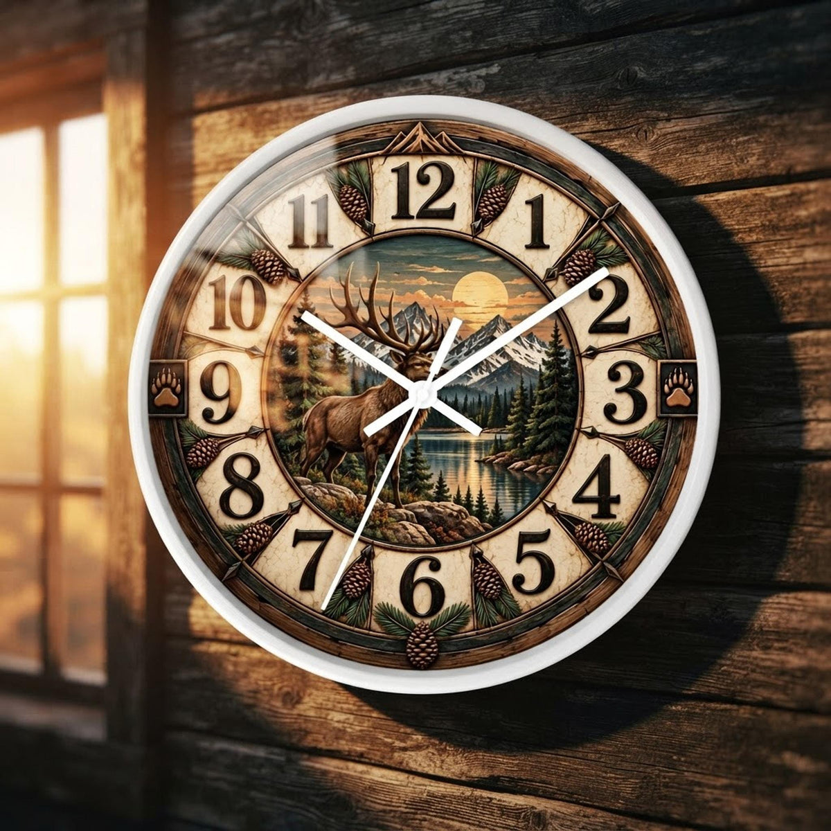 Elk Mountain Wall Clock, 10-Inch 100% Wood Frame with Silent Movement