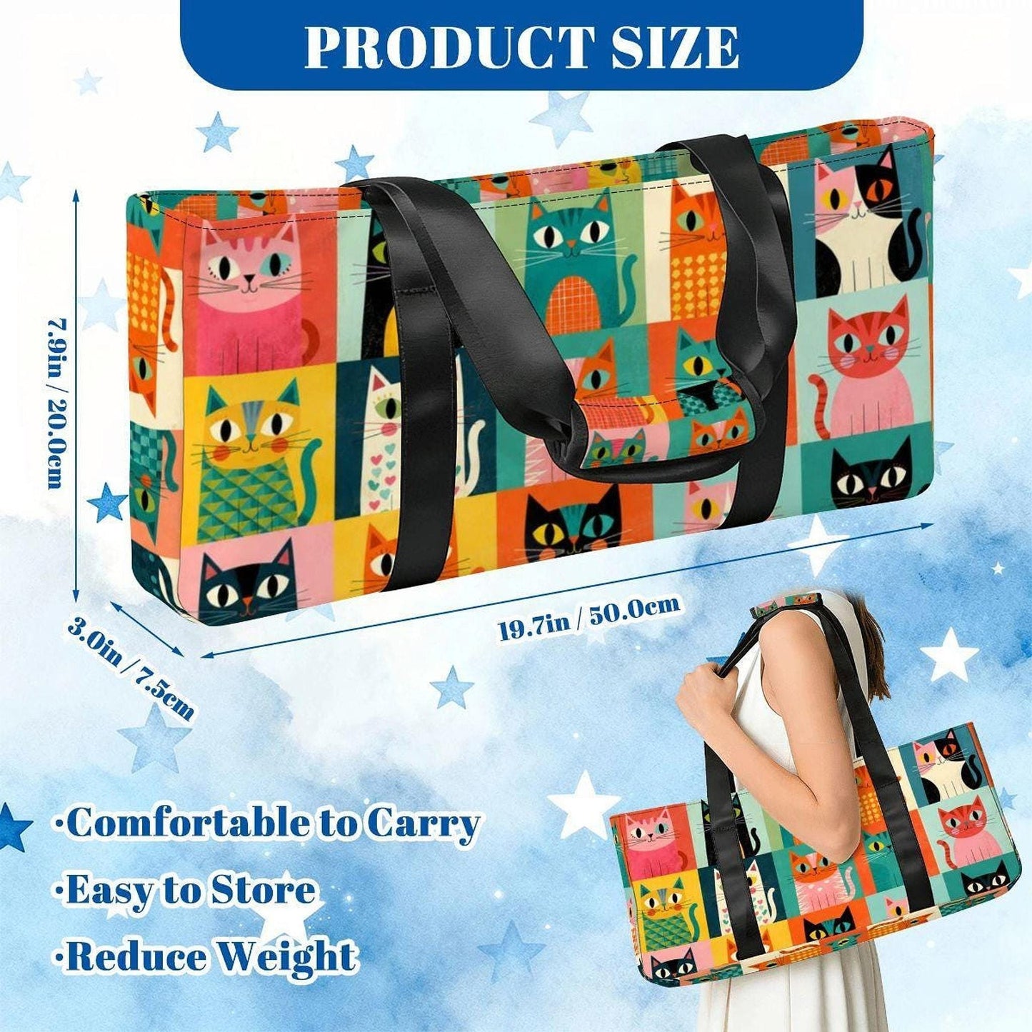 Retro Cat Mahjong Bag Set, 3-Piece Canvas Storage System
