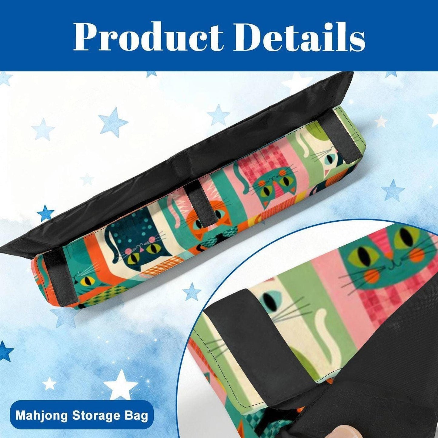 Retro Cat Mahjong Bag Set, 3-Piece Canvas Storage System