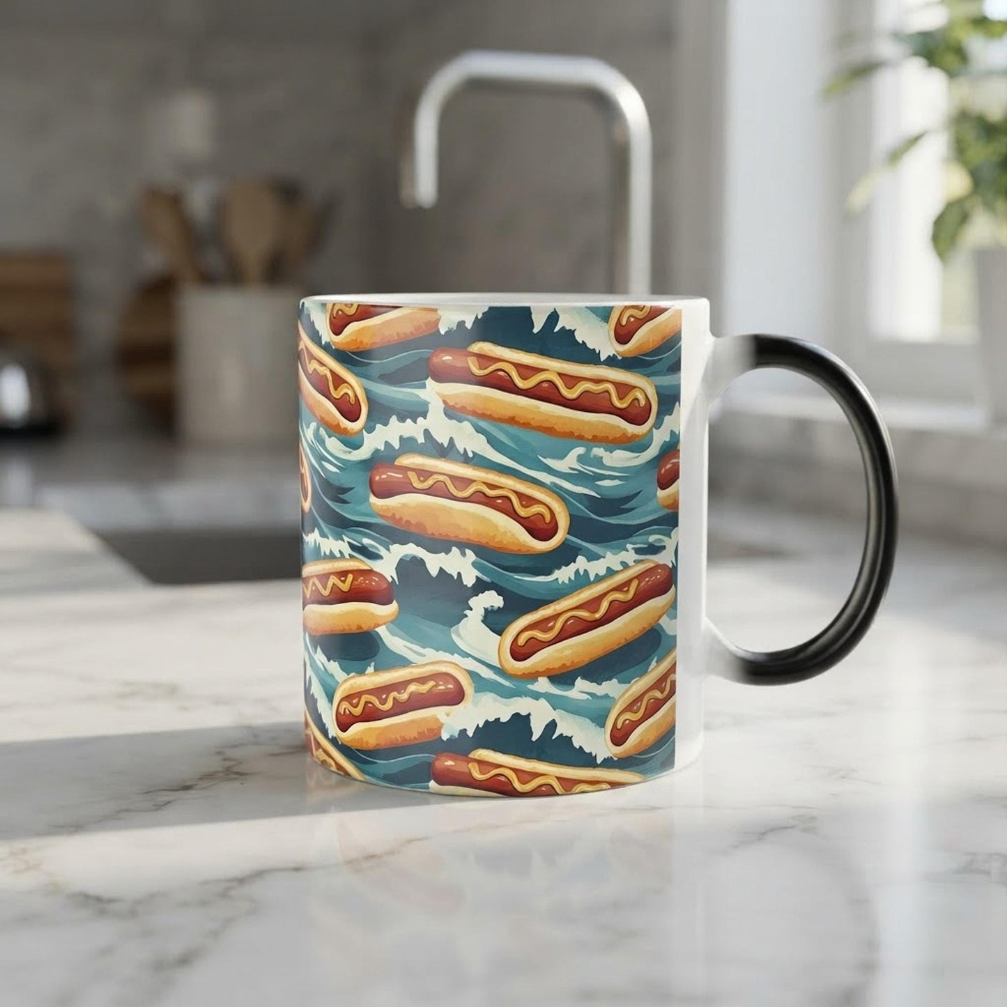 Color-Changing Hot Dog Mug, 11oz Ceramic Heat-Activated Coating