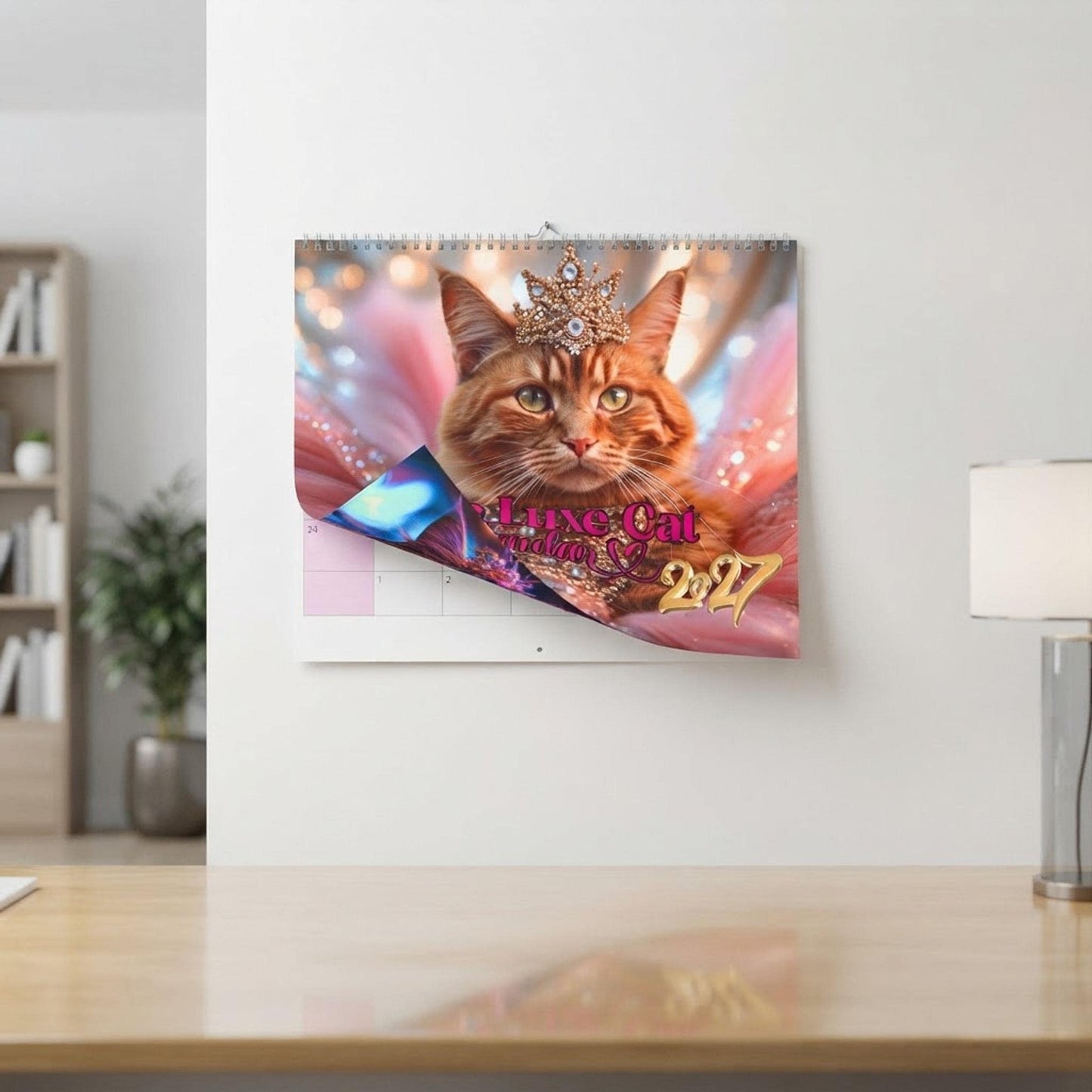 Cat Wall Calendar, Monthly Spiral Wire Binding with Writable Matte Grids