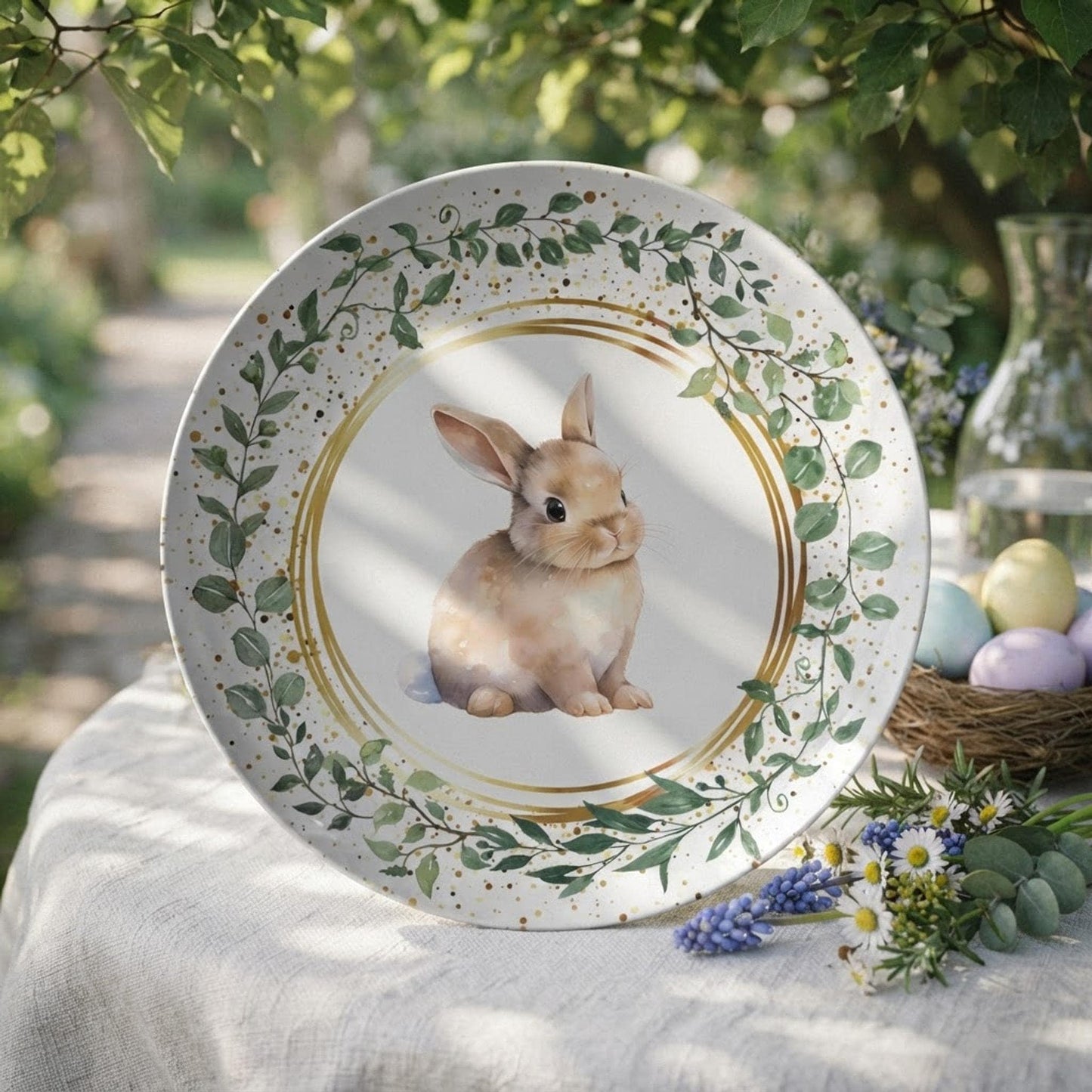 Festive Tableware, Easter Dinner Plate, 10 x 10 ThermoSaf Plastic Bunny Design