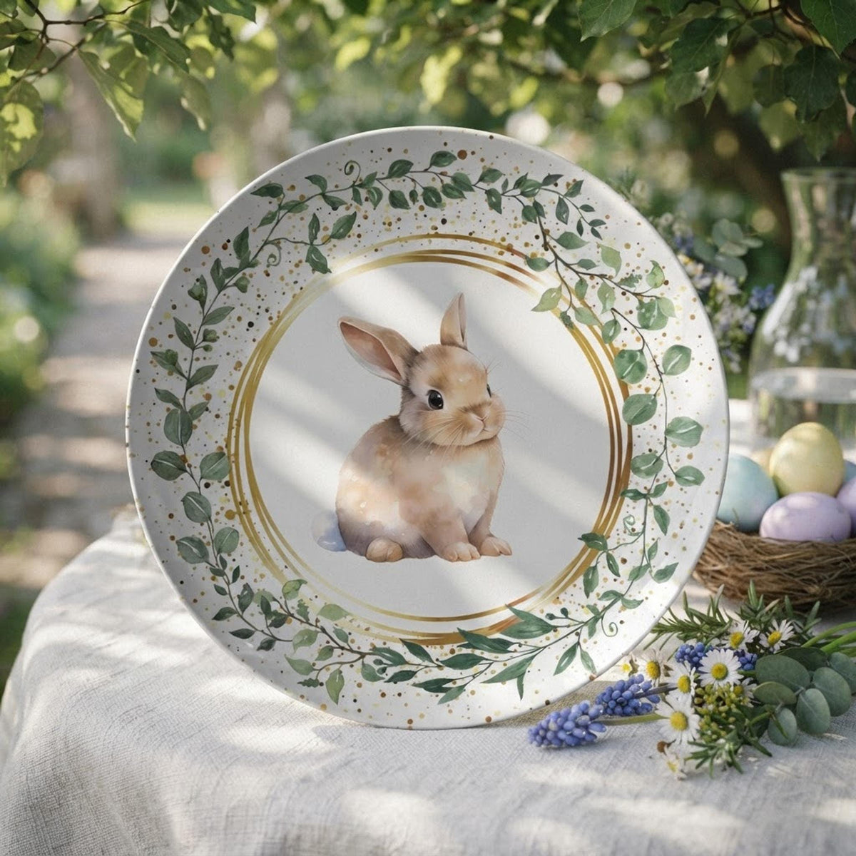 Festive Tableware, Easter Dinner Plate, 10 x 10 ThermoSaf Plastic Bunny Design