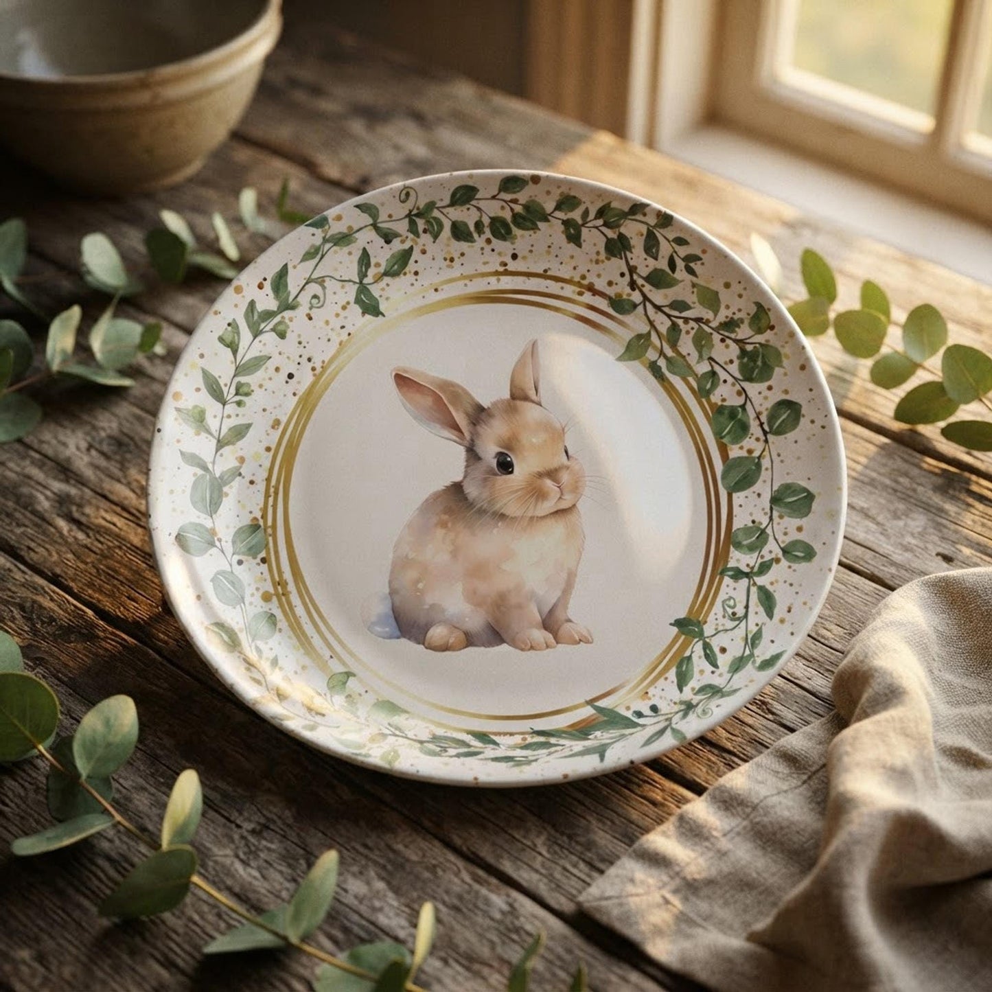 Festive Tableware, Easter Dinner Plate, 10 x 10 ThermoSaf Plastic Bunny Design