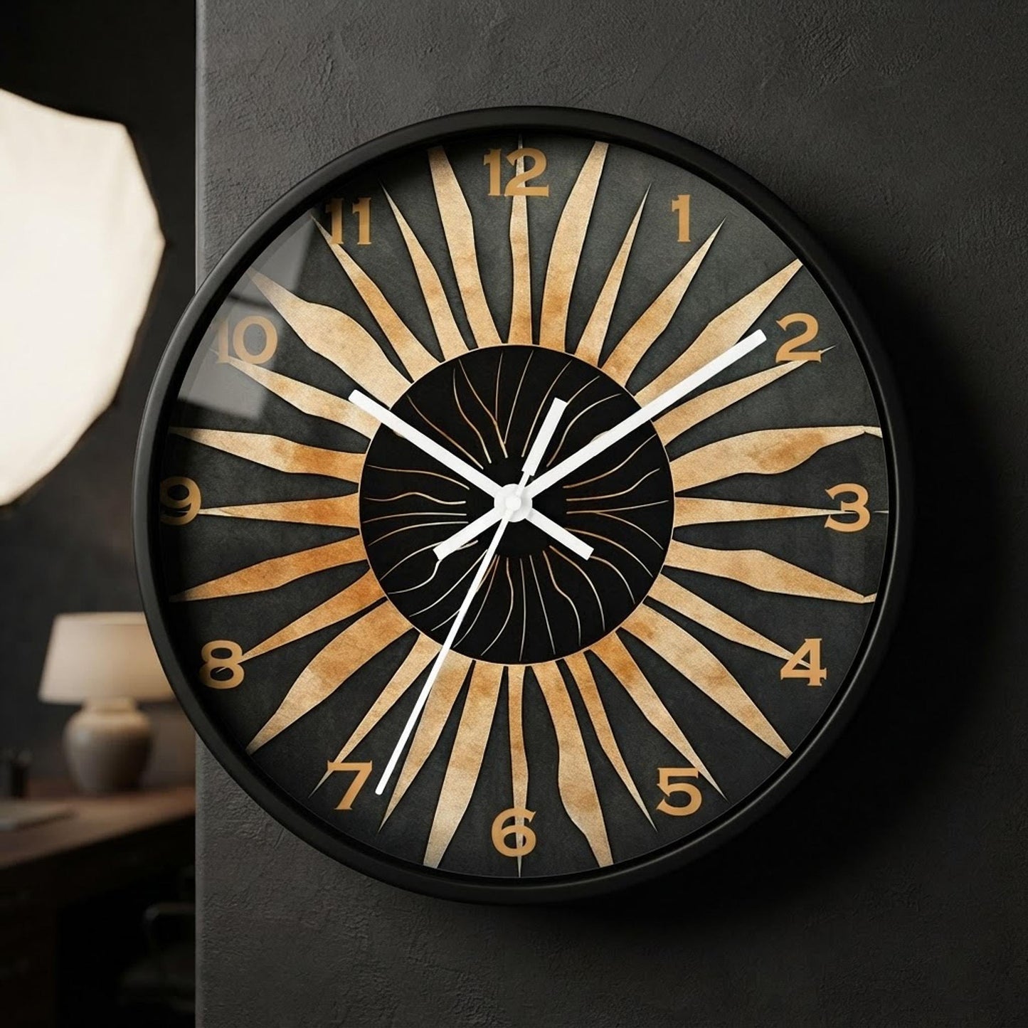 Retro Starburst Wall Clock, Wooden Frame with Clear Plexiglas Face, Silent Mechanism