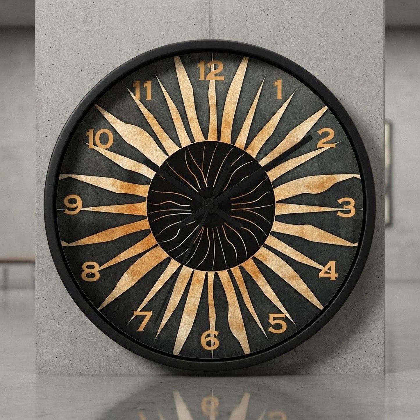 Retro Starburst Wall Clock, Wooden Frame with Clear Plexiglas Face, Silent Mechanism