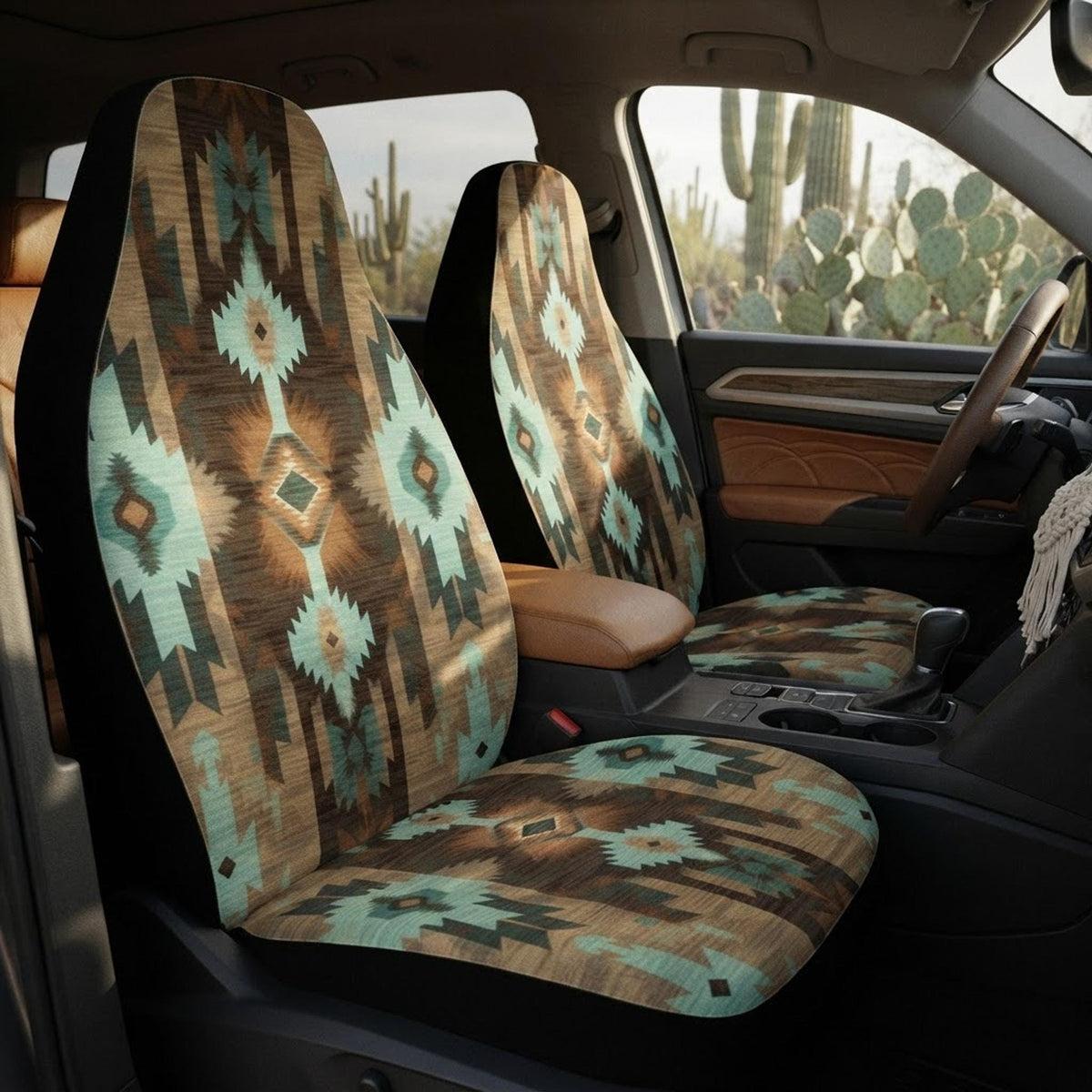 Car Seat Covers, Blue And Brown Polyester Set with Elastic Fastening