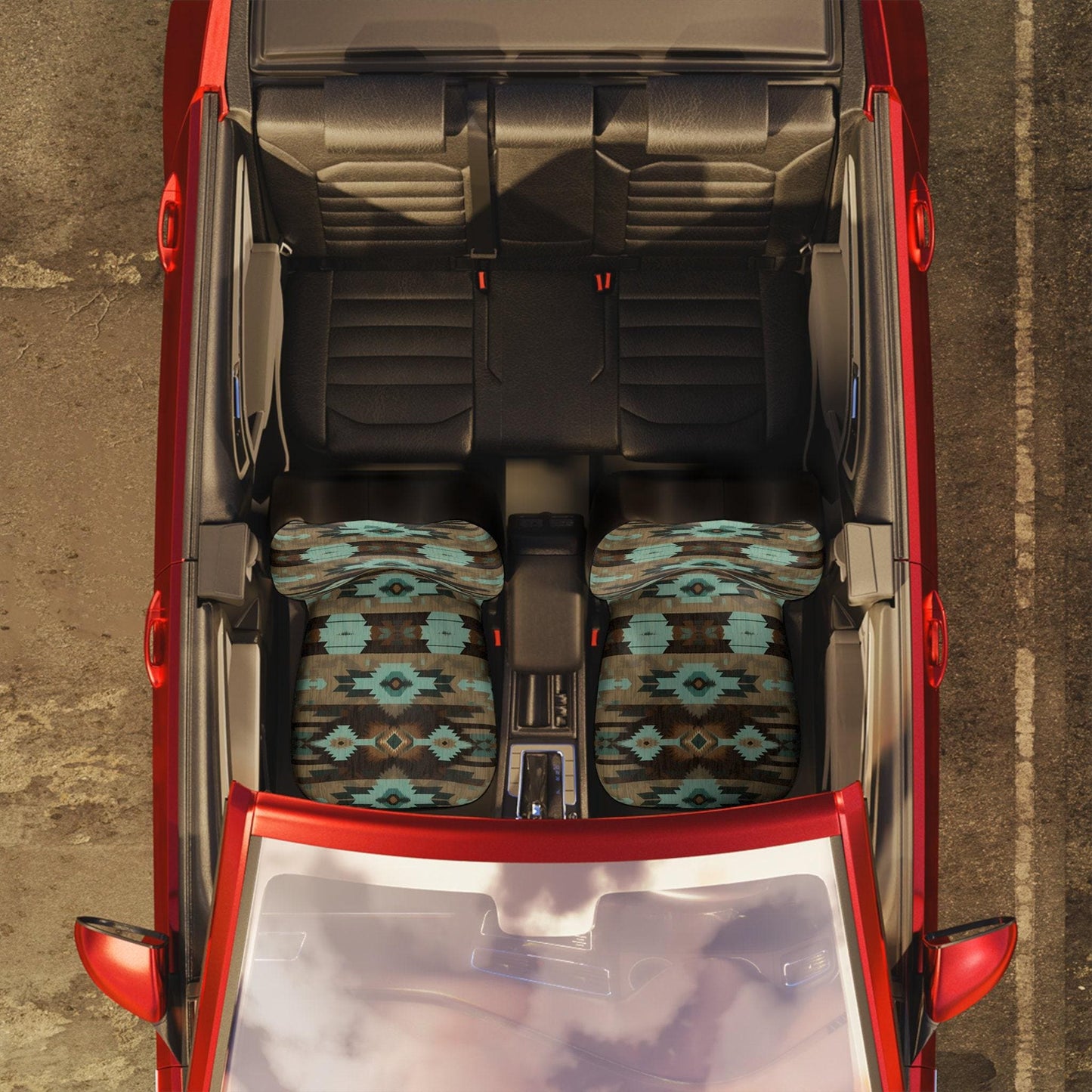 Car Seat Covers, Blue And Brown Polyester Set with Elastic Fastening