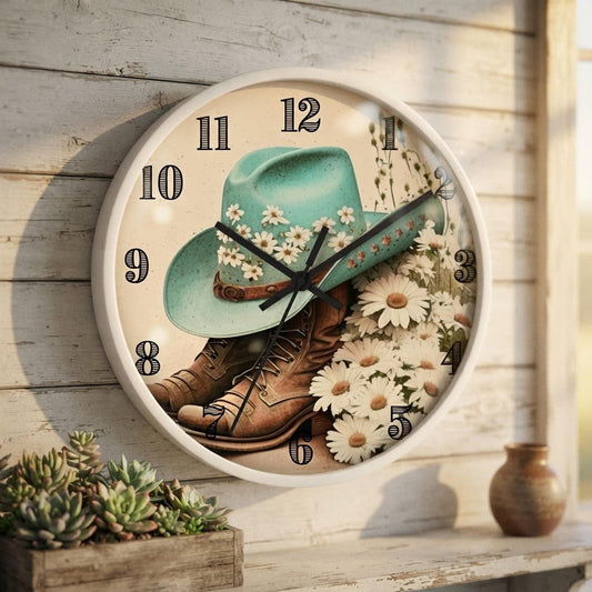 Floral Cowgirl Wall Clock – Rustic Western Home Decor