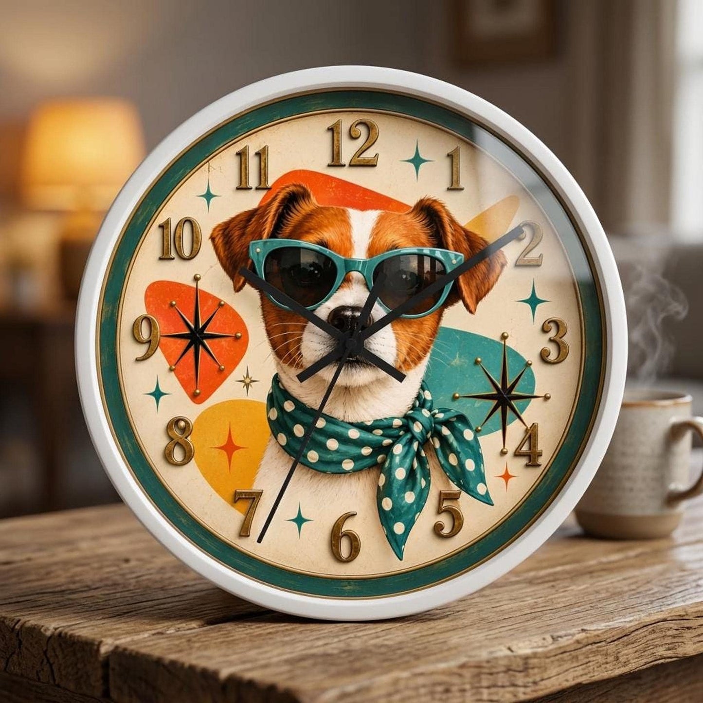 Atomic Wall Clock, 10-Inch Mid-Century Dog Art with Silent Mechanism