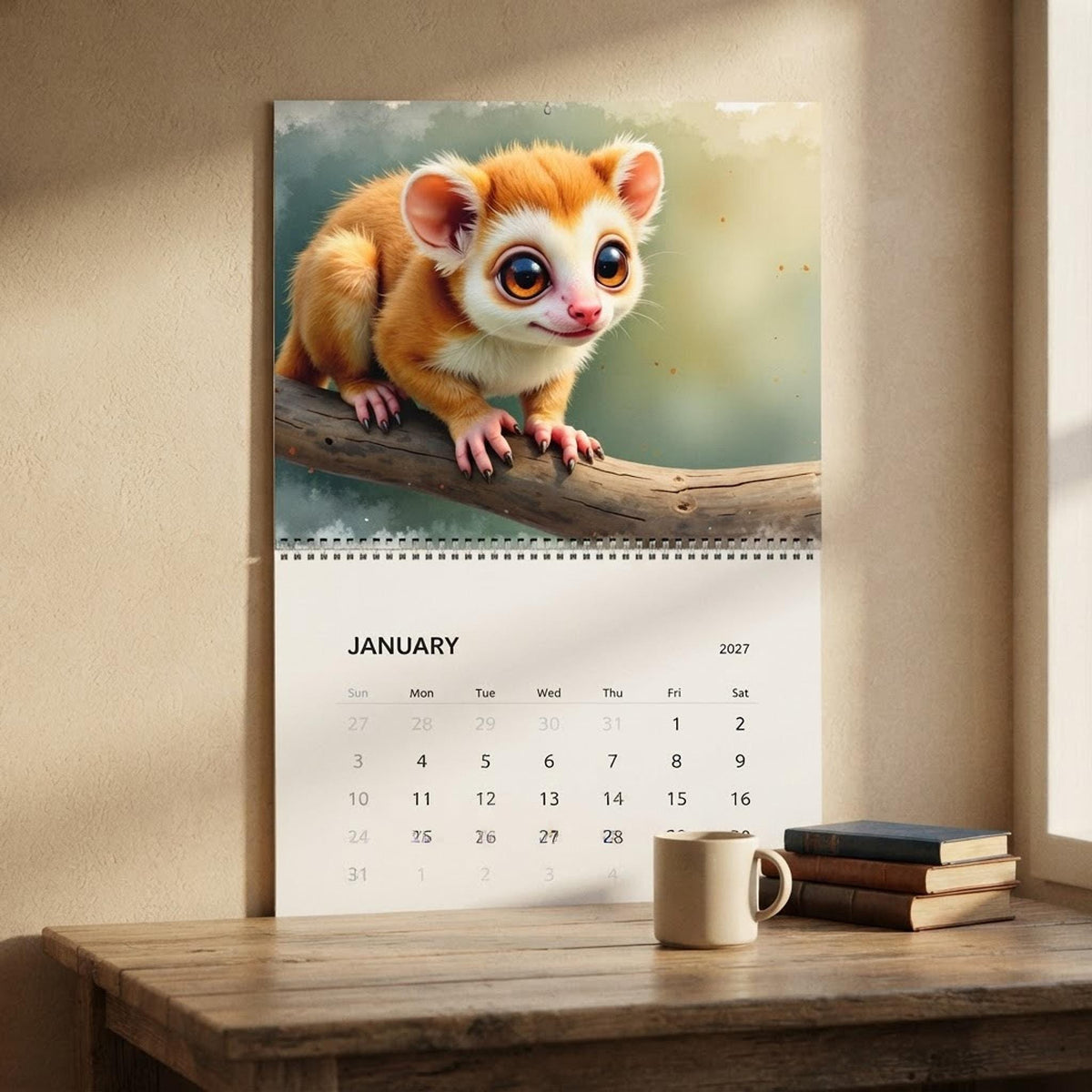 2027 Tarsier Wall Calendar | Vibrant Animal Art, Writable Grids (11"x8.5")
