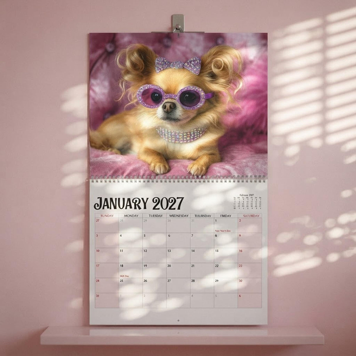 2027 Dog Wall Calendar, Writable Monthly Planner with Wire Binding