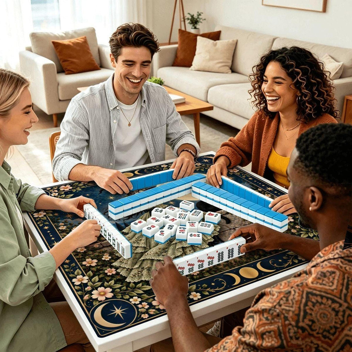 American Mahjong Mat, Polyester Surface With Rubber Backing, Roll-Up Design