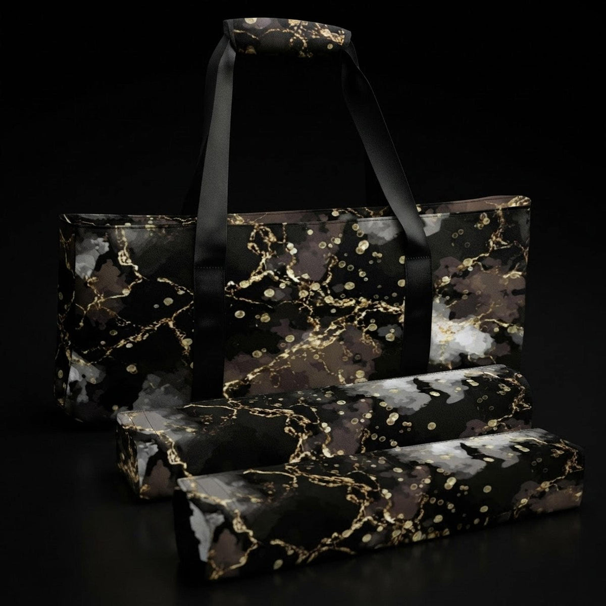 Black Marble Mahjong Bag Set, 3-Piece Canvas Storage Organizer