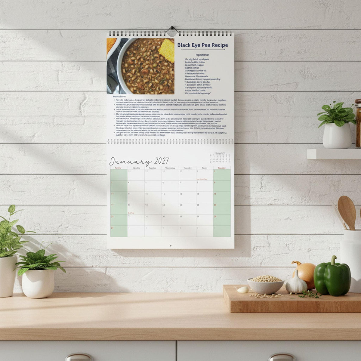 2027 Recipe Wall Calendar, Matte Writable Grids with Wire Binding, Two Sizes