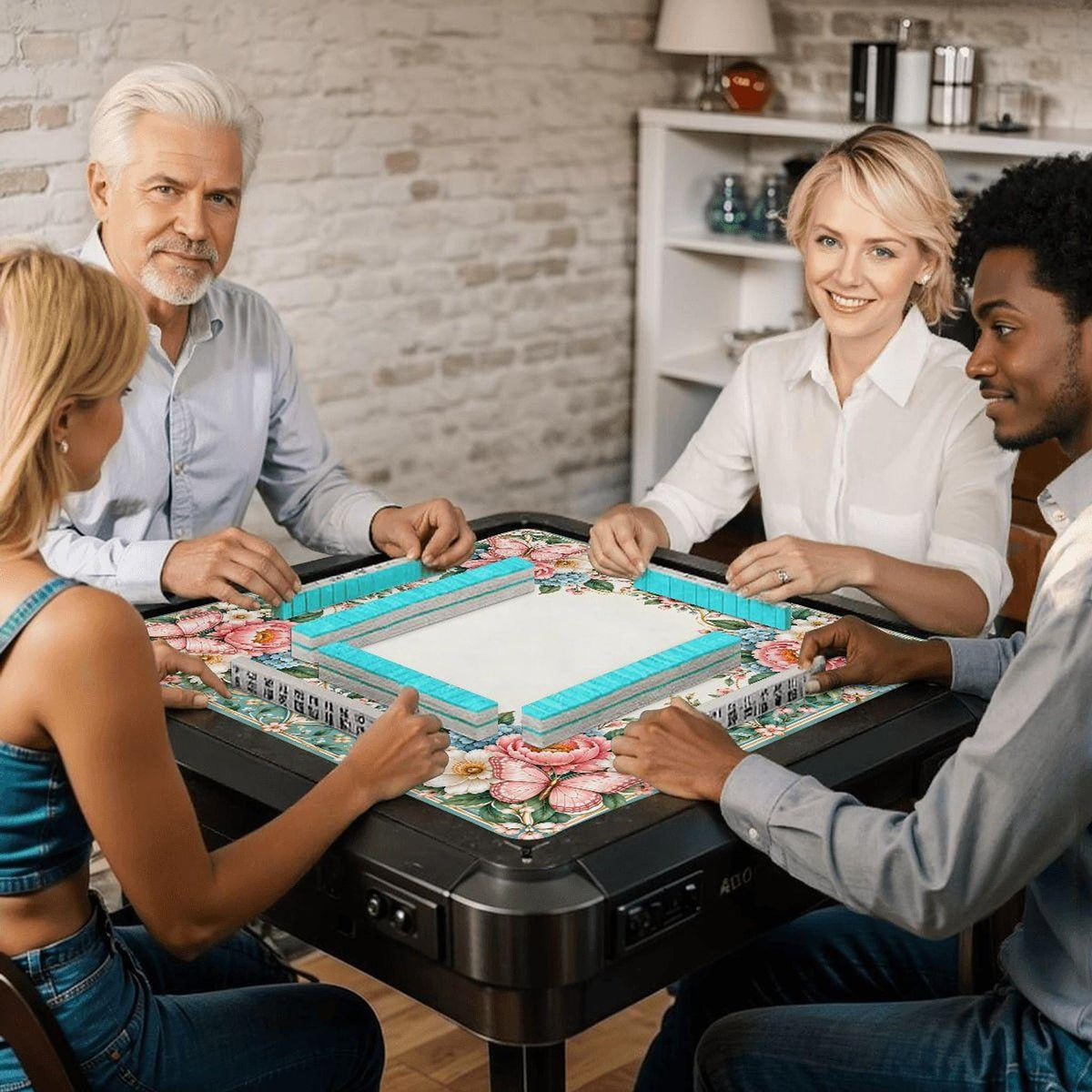 Floral Mahjong Mat, Polyester Roll-Up Play Mat with Rubber Backing