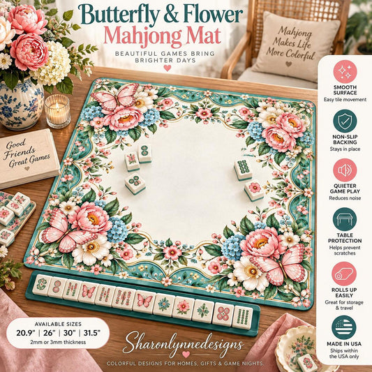 Floral Mahjong Mat, Polyester Roll-Up Play Mat with Rubber Backing