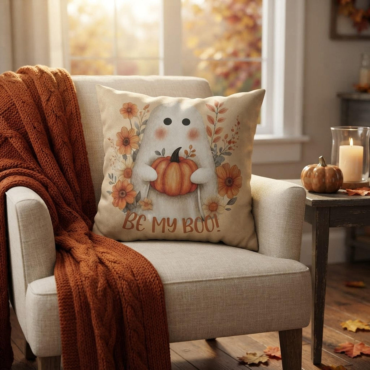 Halloween Pillowcase, Ghost Pumpkin Faux Suede Fall Pillow Cover, Double-Sided Print