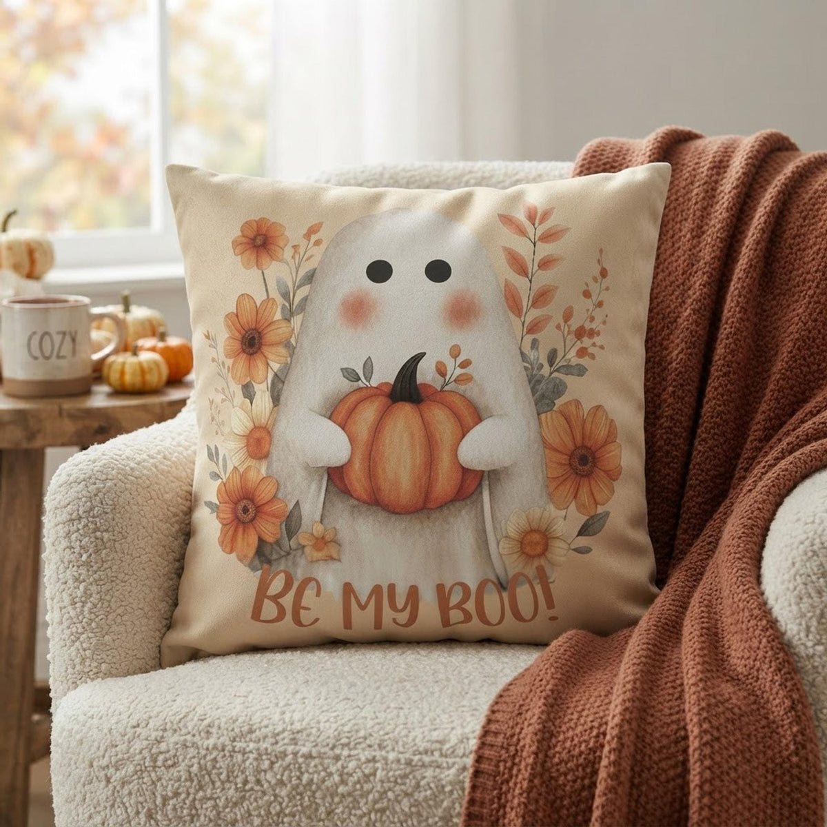 Halloween Pillowcase, Ghost Pumpkin Faux Suede Fall Pillow Cover, Double-Sided Print