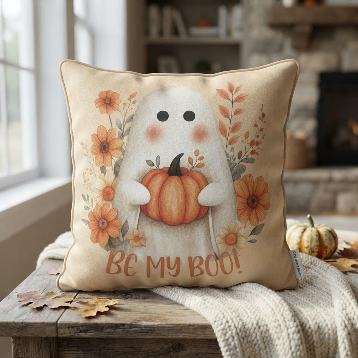 Halloween Pillowcase, Ghost Pumpkin Faux Suede Fall Pillow Cover, Double-Sided Print