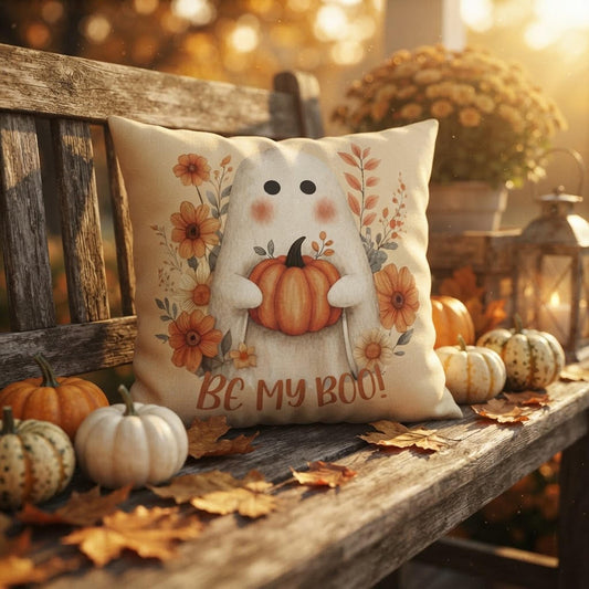Halloween Pillowcase, Ghost Pumpkin Faux Suede Fall Pillow Cover, Double-Sided Print
