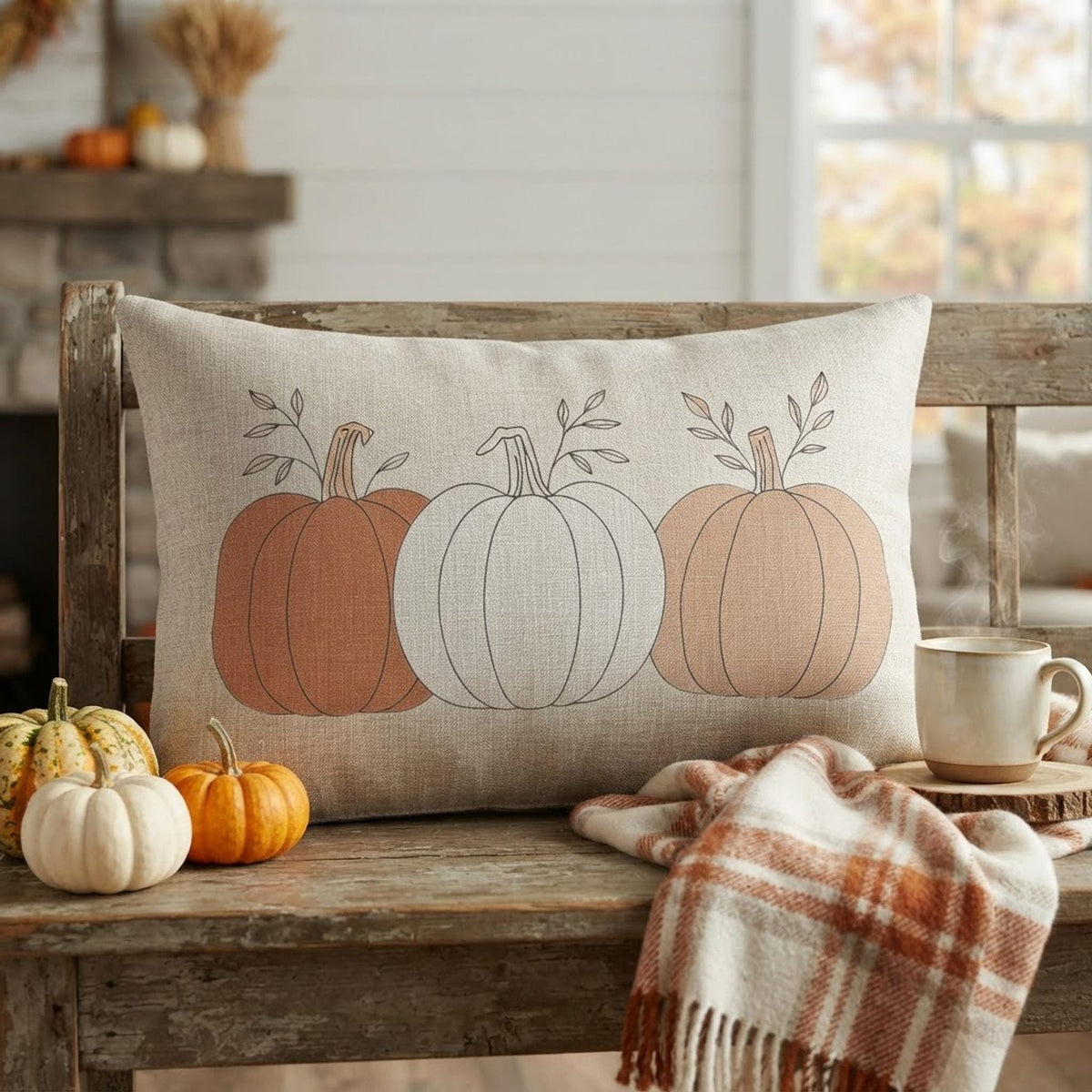 Autumn Lumbar Pillow, Polyester Pumpkin Cushion With Double-Sided Print
