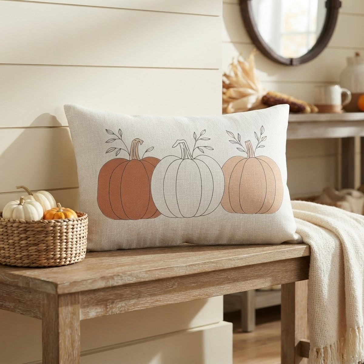 Autumn Lumbar Pillow, Polyester Pumpkin Cushion With Double-Sided Print