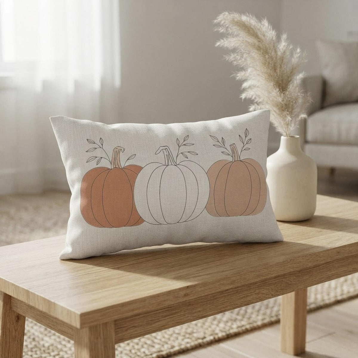 Autumn Lumbar Pillow, Polyester Pumpkin Cushion With Double-Sided Print