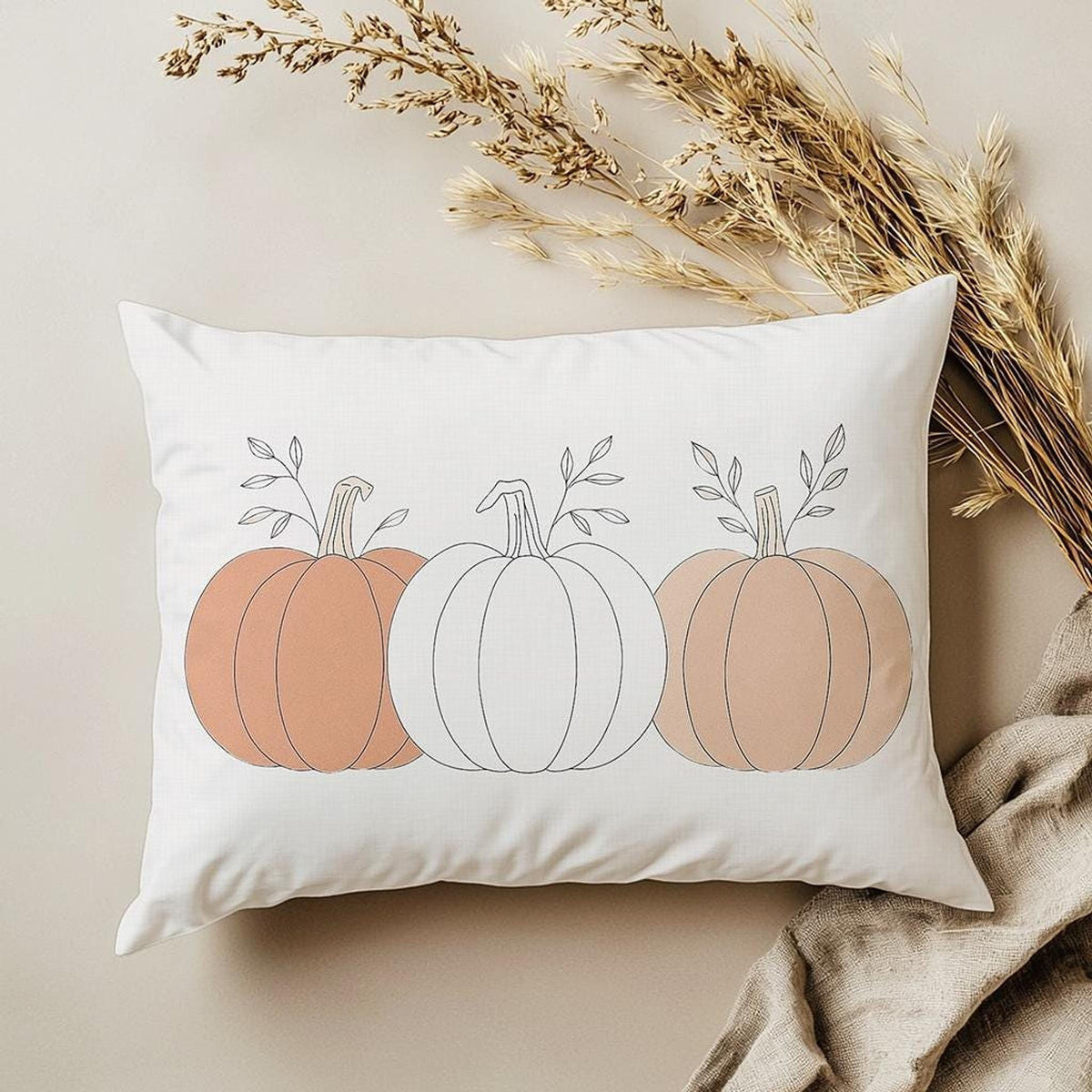 Autumn Lumbar Pillow, Polyester Pumpkin Cushion With Double-Sided Print