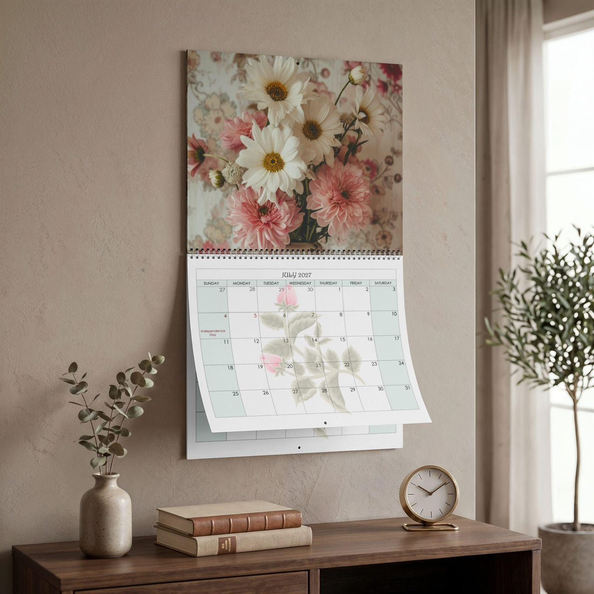 2027 Floral Bird Wall Calendar, Wire Binding, Matte Writable Monthly Grid