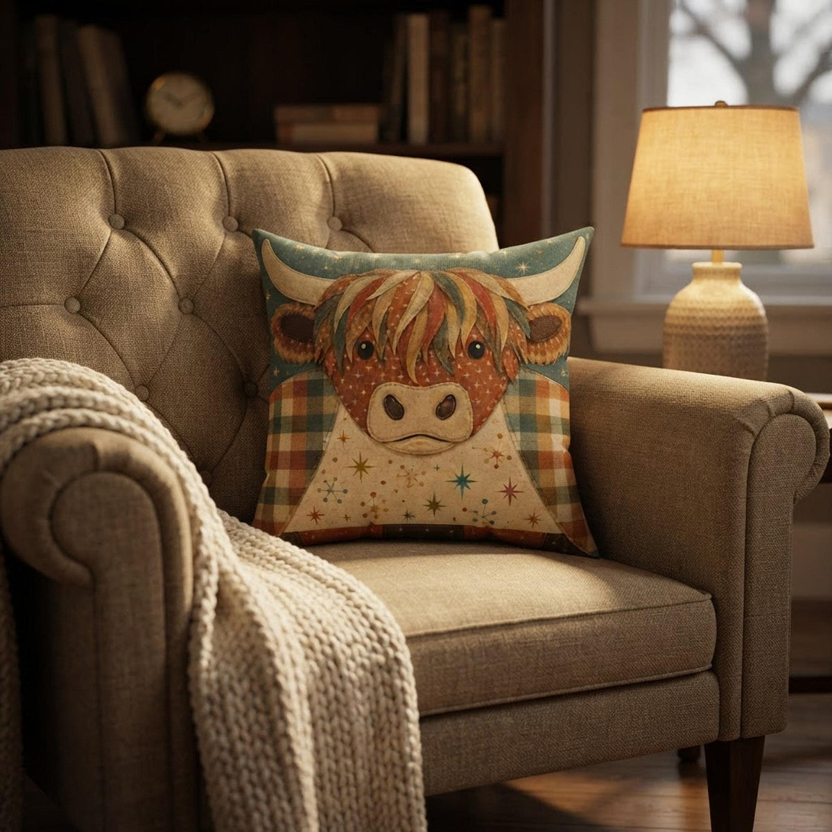 Cow Pillow, 100% Faux Suede Cover with Double-Sided Highland Artwork