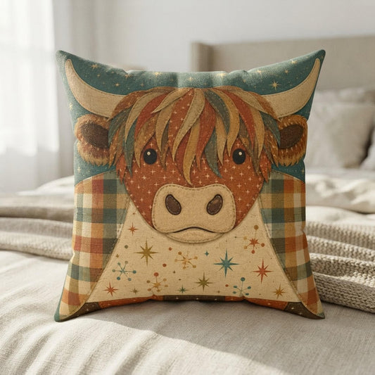 Cow Pillow, 100% Faux Suede Cover with Double-Sided Highland Artwork