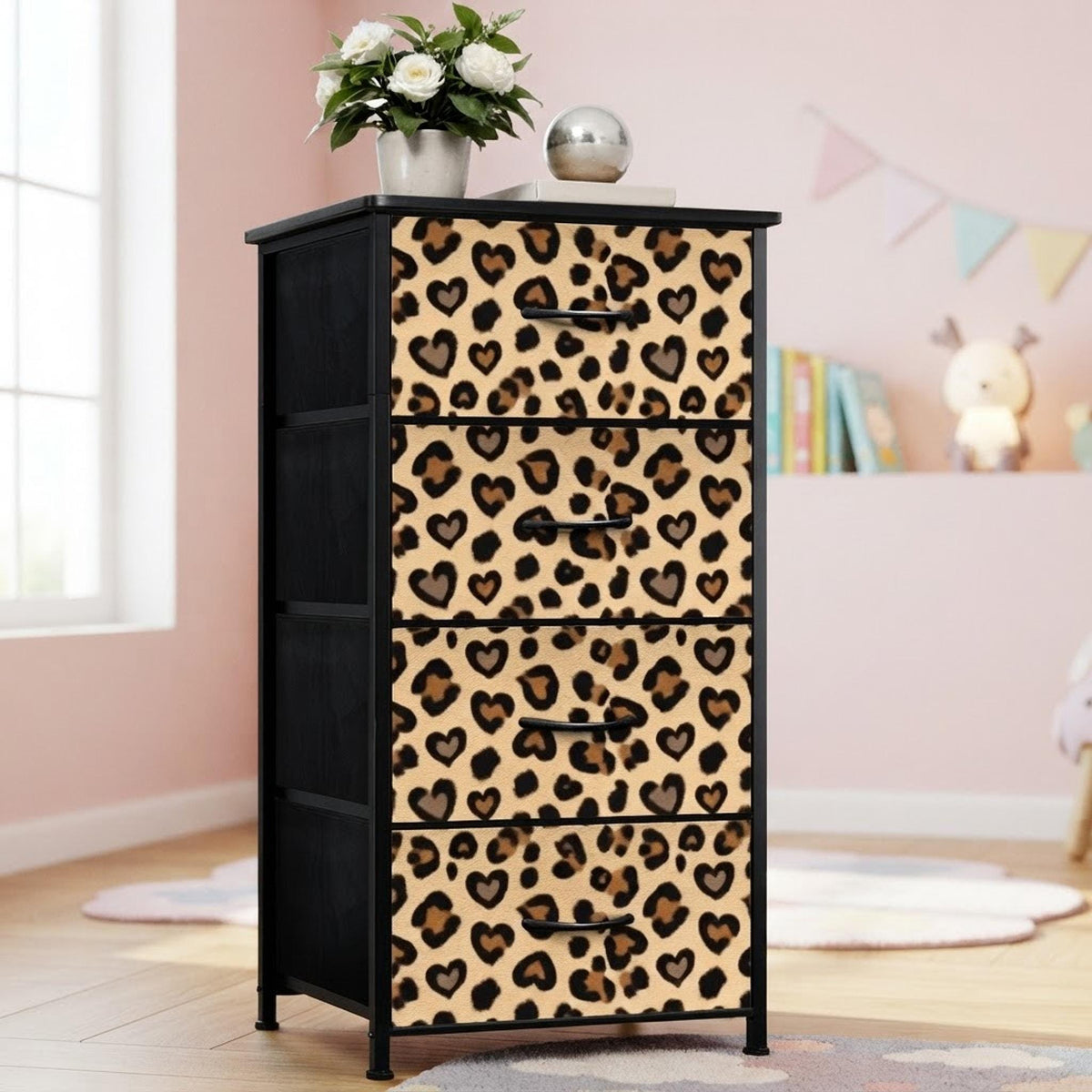 Cheetah Dresser, 4-Drawer Dorm Room Storage Organizer with Steel Frame