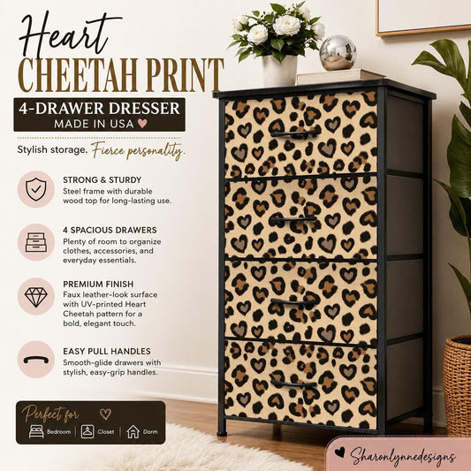 Cheetah Dresser, 4-Drawer Dorm Room Storage Organizer with Steel Frame