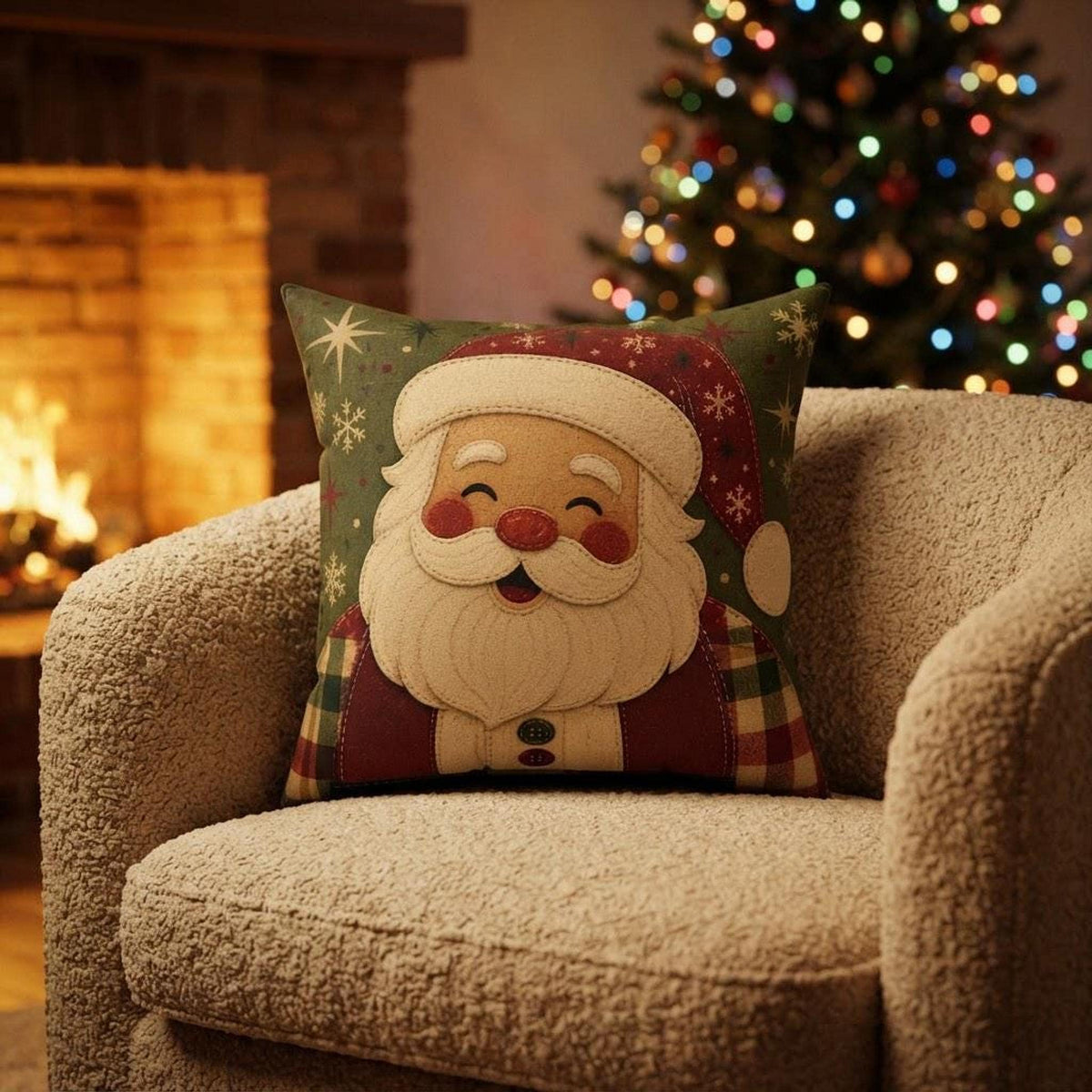 Vintage Santa Pillow, Double-Sided Faux Suede Cover, Four Sizes