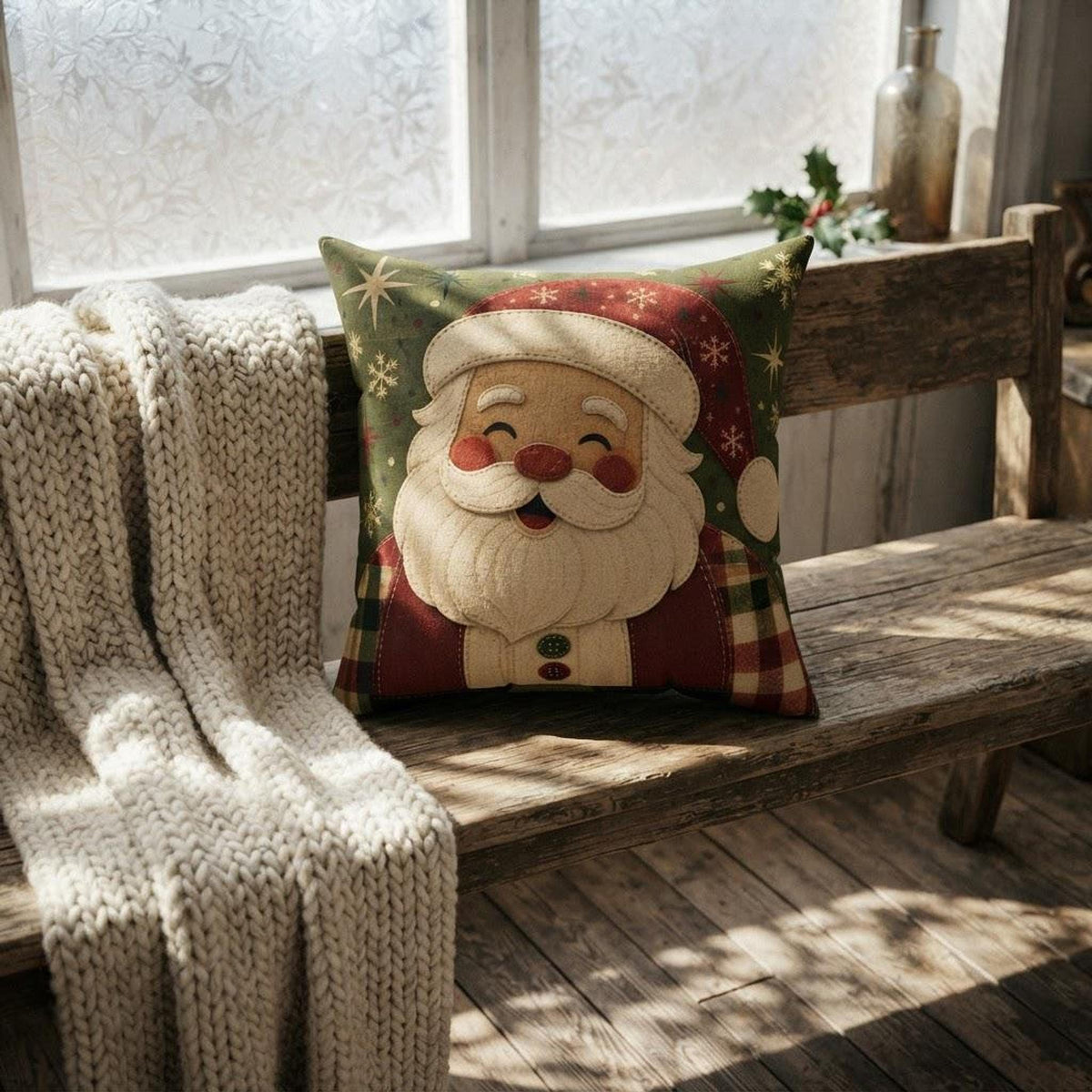 Vintage Santa Pillow, Double-Sided Faux Suede Cover, Four Sizes