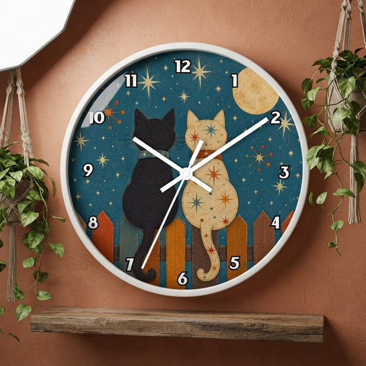 Vintage Clock, Cat Wall Design with Plexiglass Face and Silent Movement