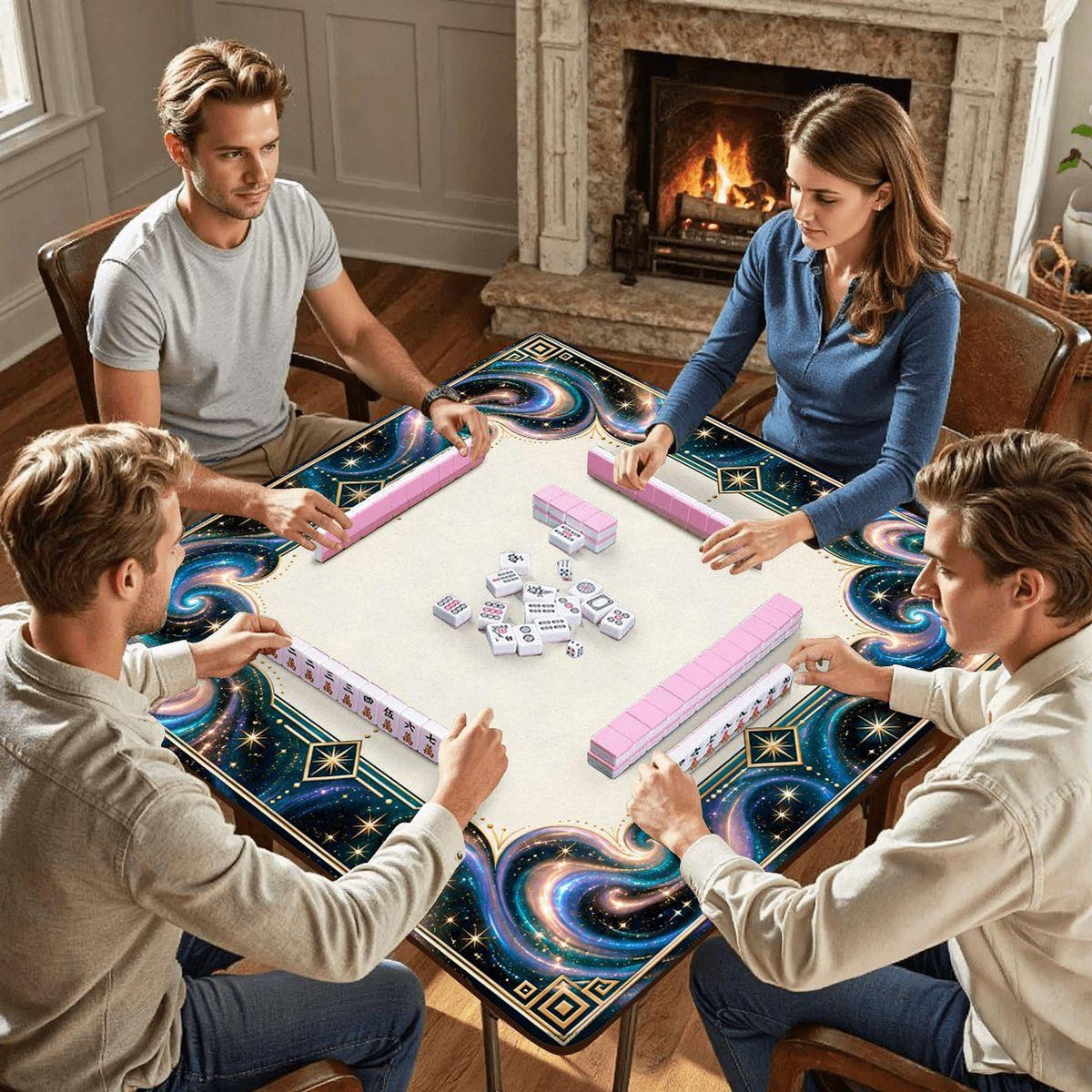 Galaxy American Mahjong Mat, Polyester Surface With Rubber Backing