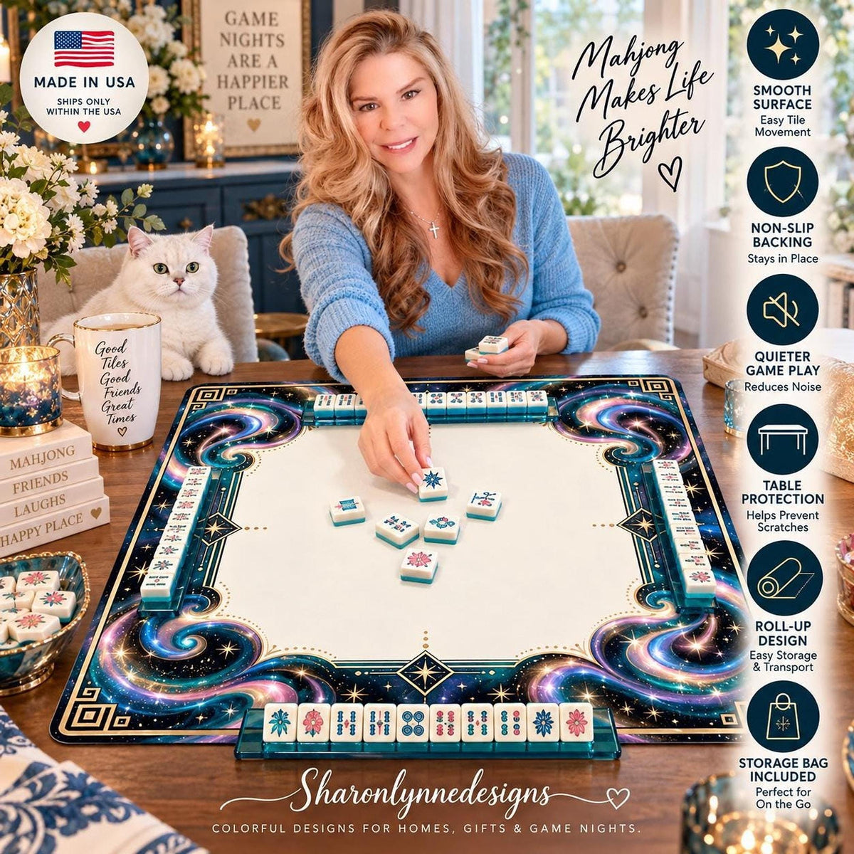 Galaxy American Mahjong Mat, Polyester Surface With Rubber Backing