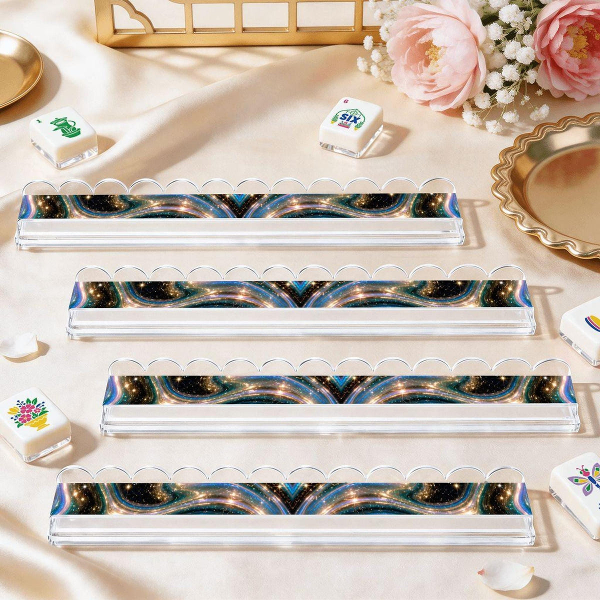 Galaxy Mahjong Rack Set, 4 Extended Acrylic with Magnetic Pushers