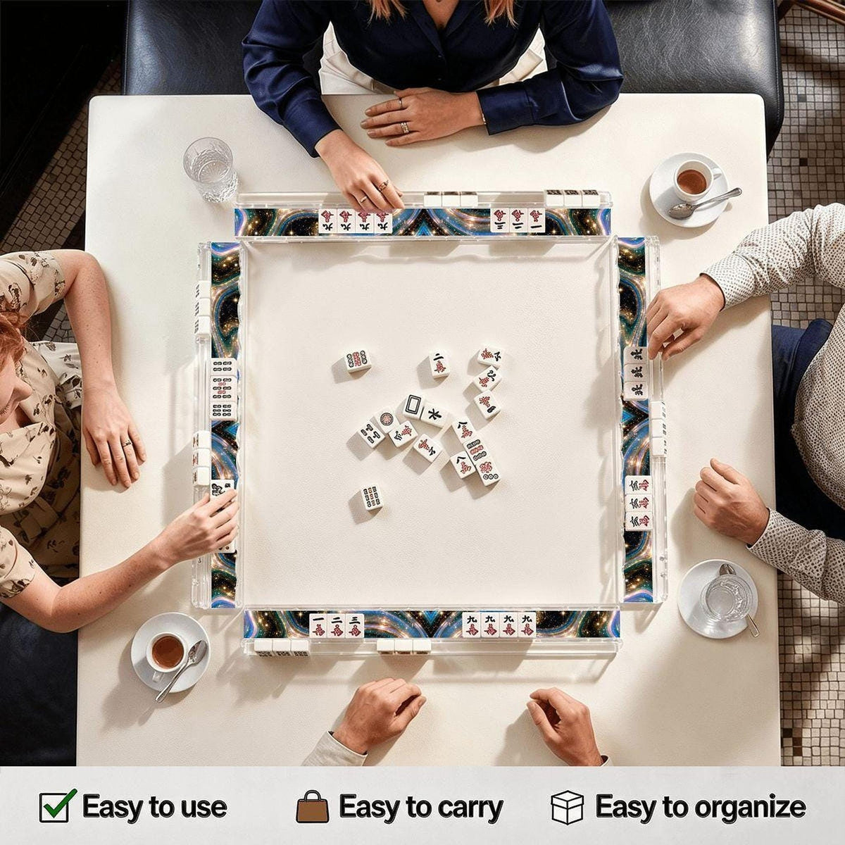 Galaxy Mahjong Rack Set, 4 Extended Acrylic with Magnetic Pushers