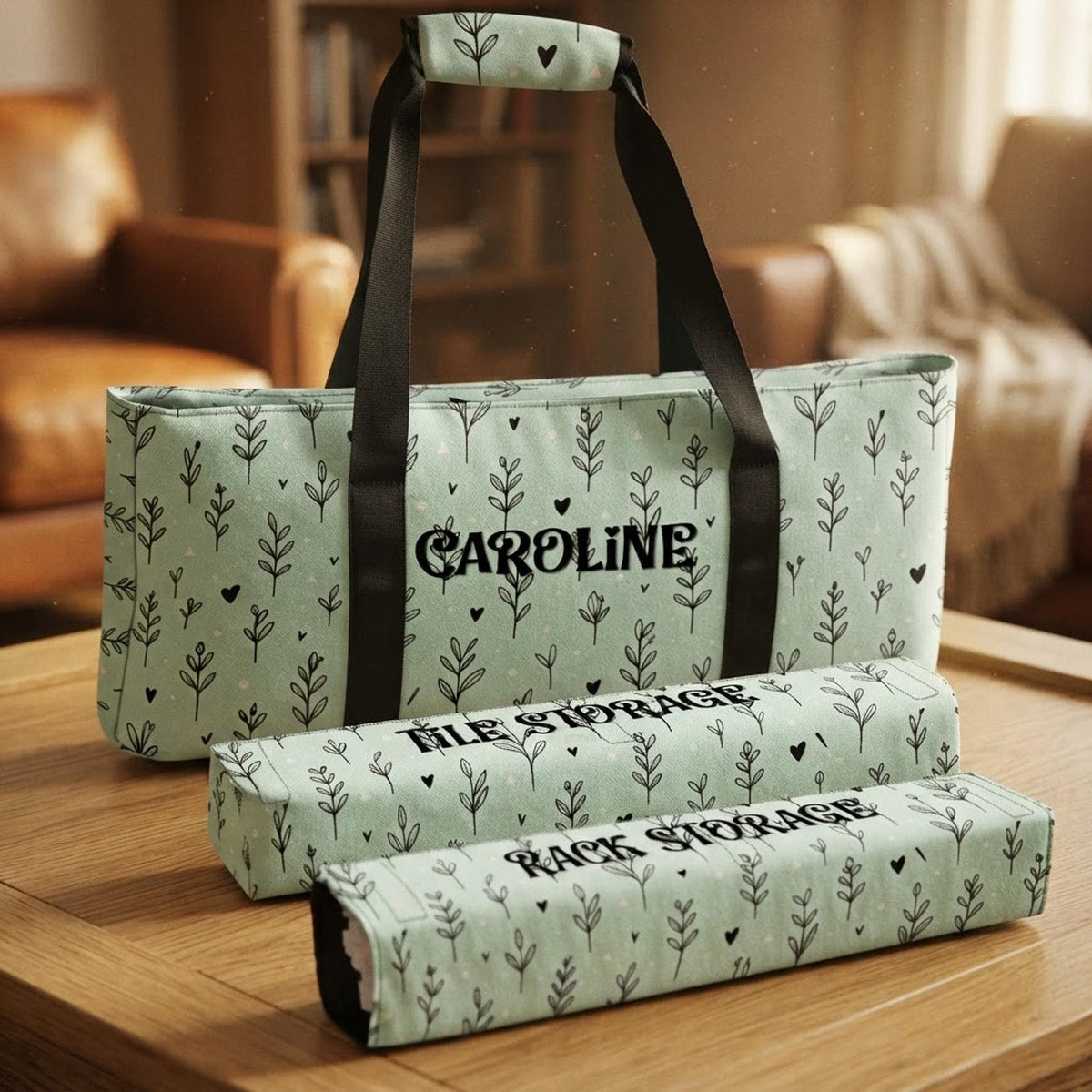 Personalized Mahjong Bag Set, 3-Piece Canvas Storage Organizer